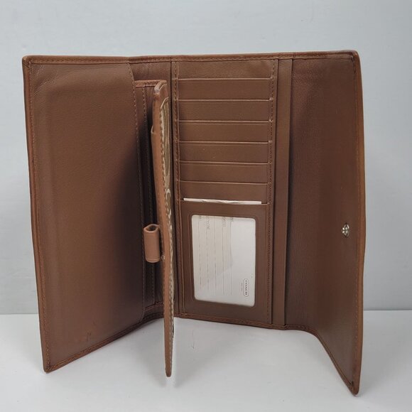 Coach Signature Beige & Brown Leather Bifold Wallet - Picture 3 of 10